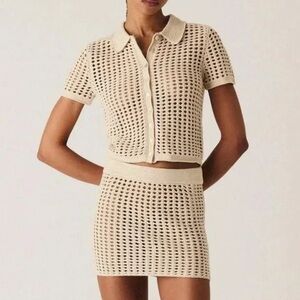 NWT Kith Rhea SET Polo Top and Skirt Crochet Knit Beige Tan 2024 NEW Mini Veil